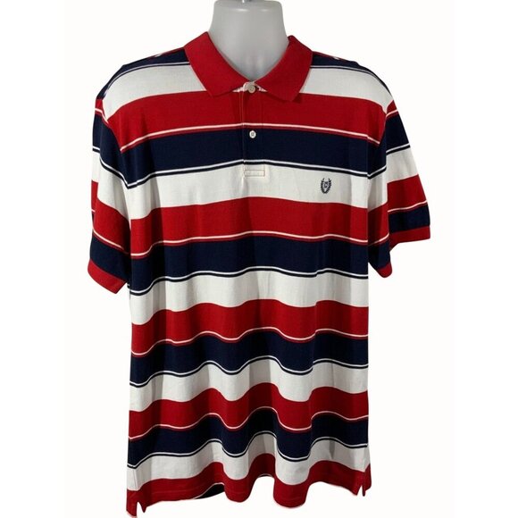 Ralph Lauren Chaps Mens Red White Blue Striped Polo Shirt Short Sleeve Size 2XL - Picture 1 of 7